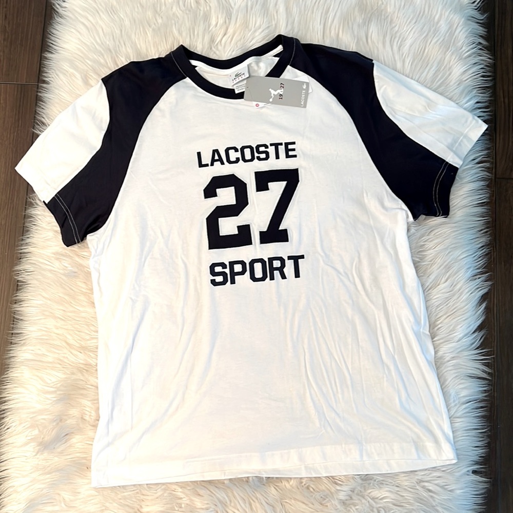 NWT Men’s Lacoste Sport T-Shirt White & Navy XXL (European Sz 8)